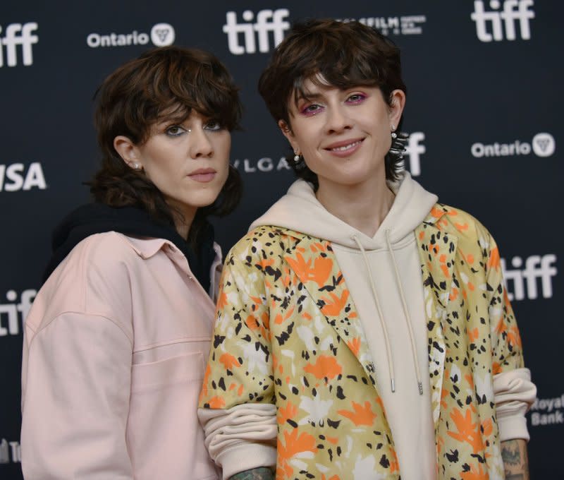 Tegan (R) and Sara attend the premiere of "High School" at the TIFF Bell Lightbox during the Toronto International Film Festival in Toronto, Canada, in 2022. File Photo by Chris Chew/UPI