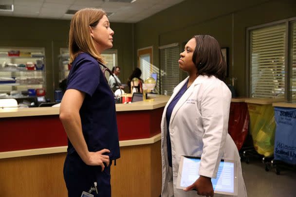 PHOTO: Ellen Pompeo and Chandra Wilson are shown in a scene from the 'Walking Tall' episode of 'Grey's Anatomy.' (Disney General Entertainment Content via Getty Images, FILE)