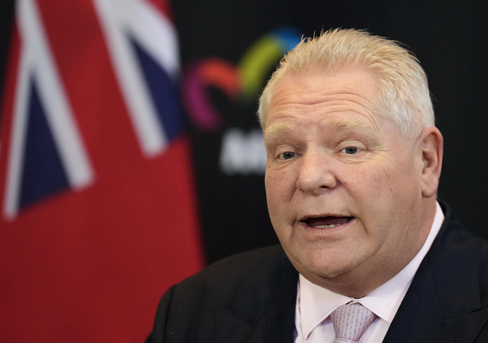 Ontario Premier Doug Ford speaks during a press conference in Milton, Ont., on Friday, March 8, 2024. THE CANADIAN PRESS/Nathan Denette