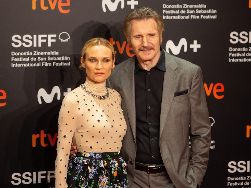 Liam Neeson and Diane Kruger present the film 'Marlowe' with director Neil Jordan on the last day of the 70th San Sebastian International Film Festival in San Sebastian, Spain on September 24, 2022.