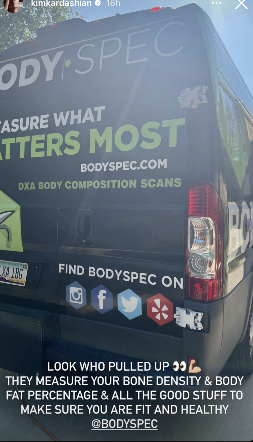 La camioneta de BodySpec que Kardashian mostró en sus historias (kimkardashian/Instagram)