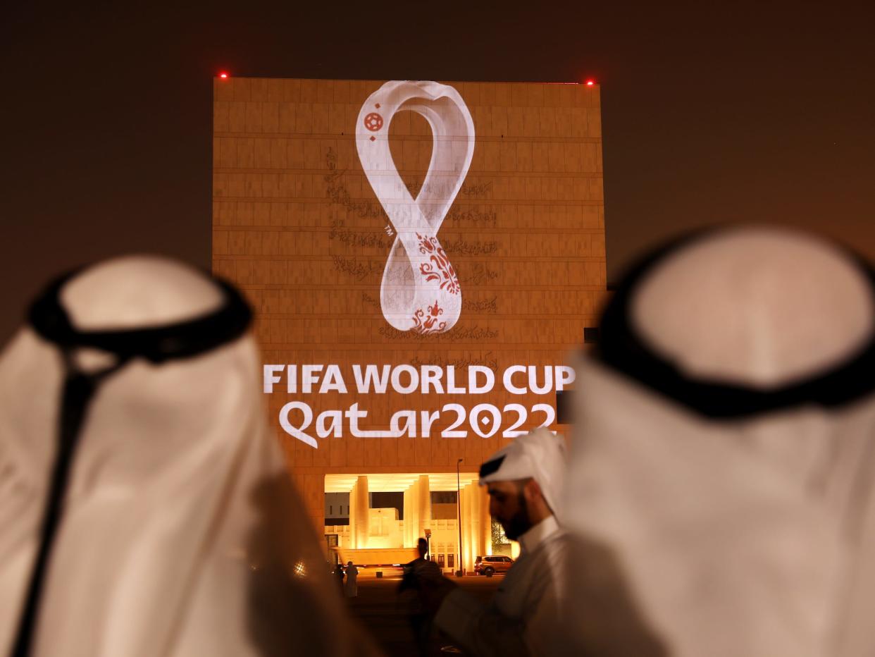 FIFA World Cup Qatar 2022 logo on a building