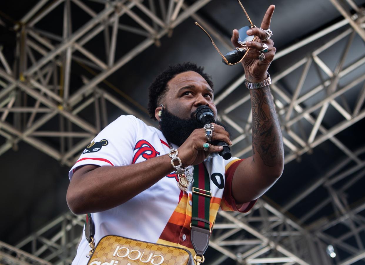 Blanco Brown performs at the Riverfront Stage on day four of the CMT Fest in Nashville, Tenn., Sunday, June 12, 2022.