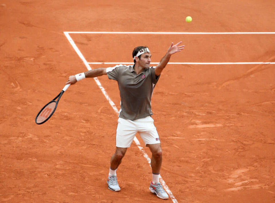 PARIS, FRANCE - MAY 26: Roger Federer of Switzerland in action during his first round victory against Lorenzo Sonego of Italy on day 1 of the 2019 French Open at Roland Garros stadium on May 26, 2019 in Paris, France. Source: Getty Images