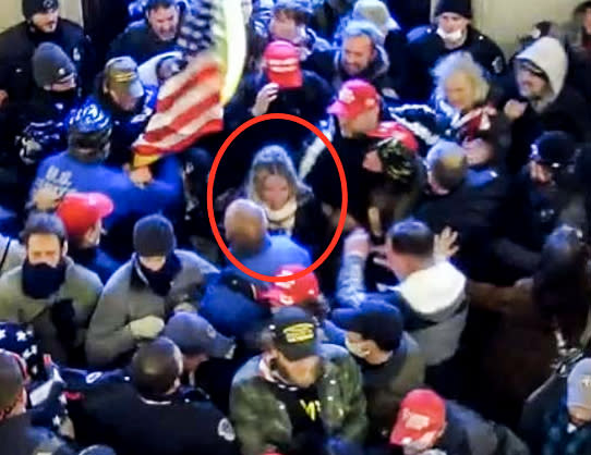 Katherine Schwab (circled) seen inside the Capitol on Jan. 6, 2021. (FBI)