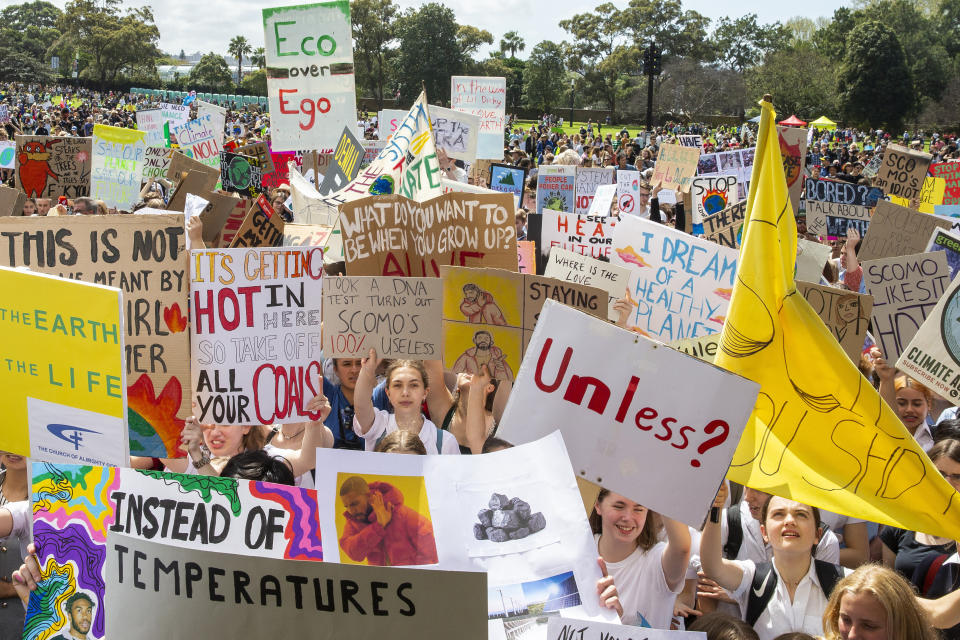 Thousands gathered in Sydney, many bearing signs decrying the government's support of fossil fuel and inaction on climate change. (Photo by Jenny Evans/Getty Images) (Photo: Jenny Evans via Getty Images)