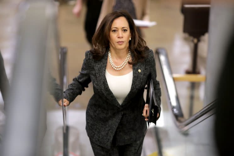 Sen. Kamala Harris (D-CA) heads for her party's weekly policy luncheon at the U.S. Capitol May 16, 2017 in Washington, DC. (Photo: Chip Somodevilla/Getty Images)