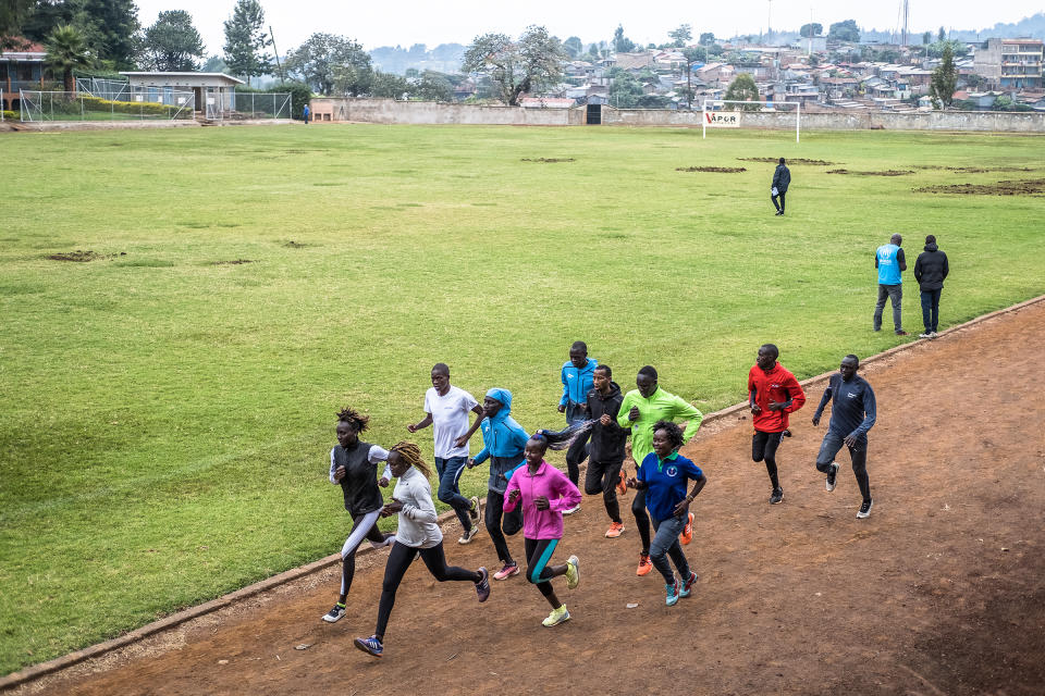 Refugee athletes run laps at the training camp in Ngong, Kenya.<span class="copyright">Brian Otieno for TIME</span>