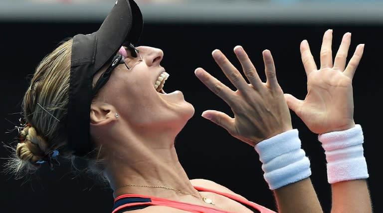 Croatia's Mirjana Lucic-Baroni celebrates her Australian Open fourth round win against Jennifer Brady of the US, in Melbourne, on January 23, 2017