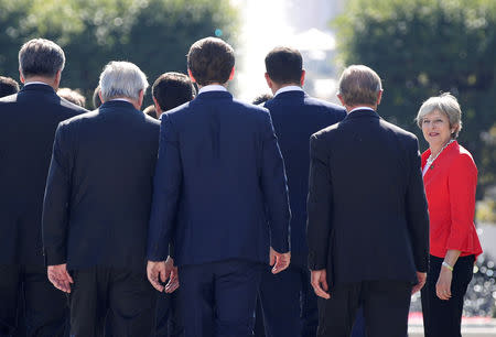 FILE PHOTO: Britain's Prime Minister Theresa May arrives for a family photo during the European Union leaders informal summit in Salzburg, Austria, September 20, 2018. REUTERS/Lisi Niesner/File Photo