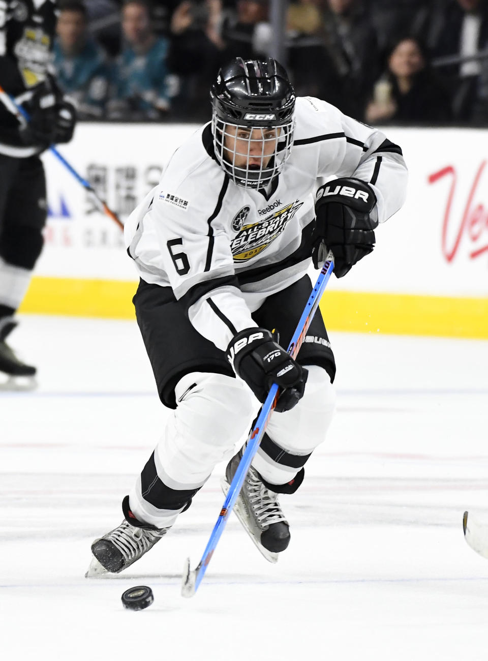 Singer Justin Bieber skates during the first period of the NHL All-Star Celebrity Shootout on Saturday, Jan. 28, 2017, in Los Angeles, the day before then NHL All-Star Game. (AP Photo/Mark J. Terrill)