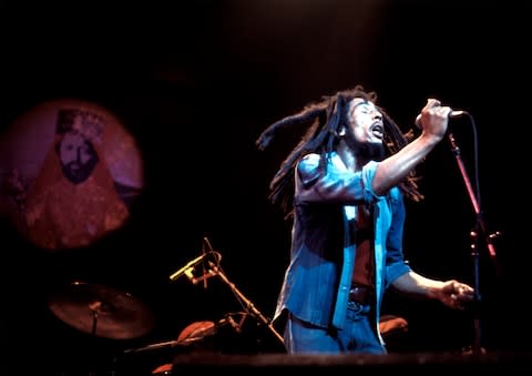 Bob Marley on stage at the Rainbow Theatre - Credit: GETTY