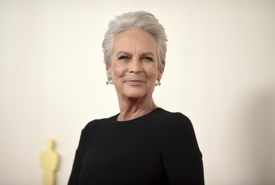 Jamie Lee Curtis arrives at the Oscars on Sunday, March 10, 2024, at the Dolby Theatre in Los Angeles. (Photo by Richard Shotwell/Invision/AP)