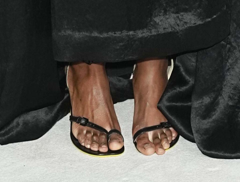 sandal heels, CFDA Awards 2023, metallic, platform, silver, red carpet.