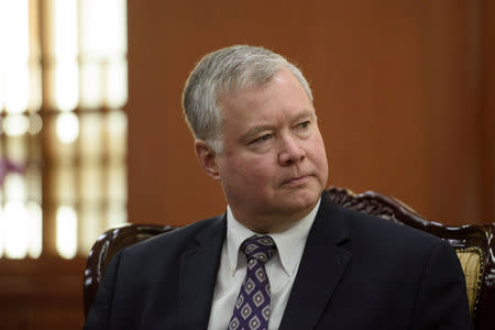 FILE PHOTO: U.S. Special Representative for North Korea Stephen Biegun listens to South Korea's Foreign Minister Kang Kyung-wha during their meeting at the foreign ministry in Seoul, South Korea on February 9, 2019. Ed JONES/Pool via REUTERS/File Photo