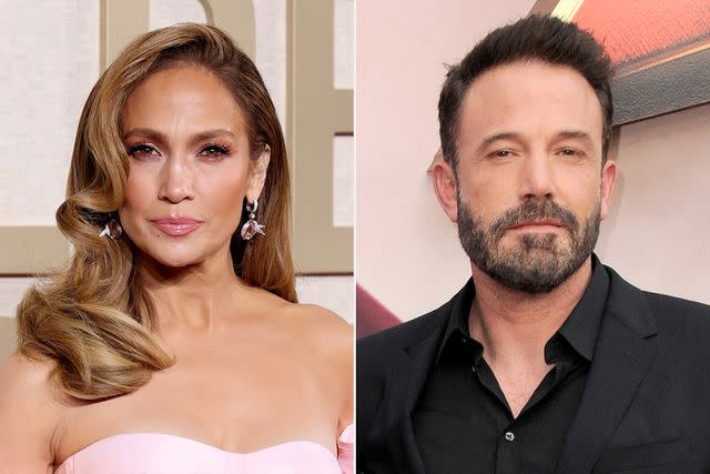 <p>Monica Schipper/GA/The Hollywood Reporter via Getty Images; Lumeimages/Shutterstock </p> Jennifer Lopez in Beverly Hills, California, on Jan. 7, 2024; Ben Affleck in Hollywood, California, on June 12, 2023