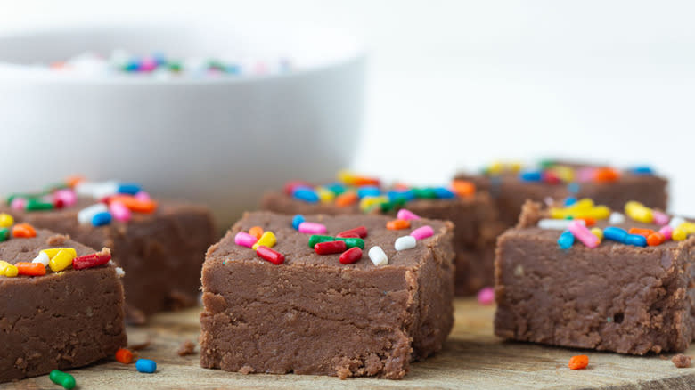 fudge pieces with sprinkles