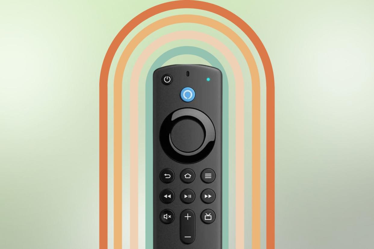 the fire tv stick in a rainbow graphic from amazon