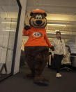 <p>A&W company mascot Rooty the Great Root Bear heads down the hall at Yahoo Studios in New York City on Sept. 25, 2017. (Photo: Gordon Donovan/Yahoo News) </p>