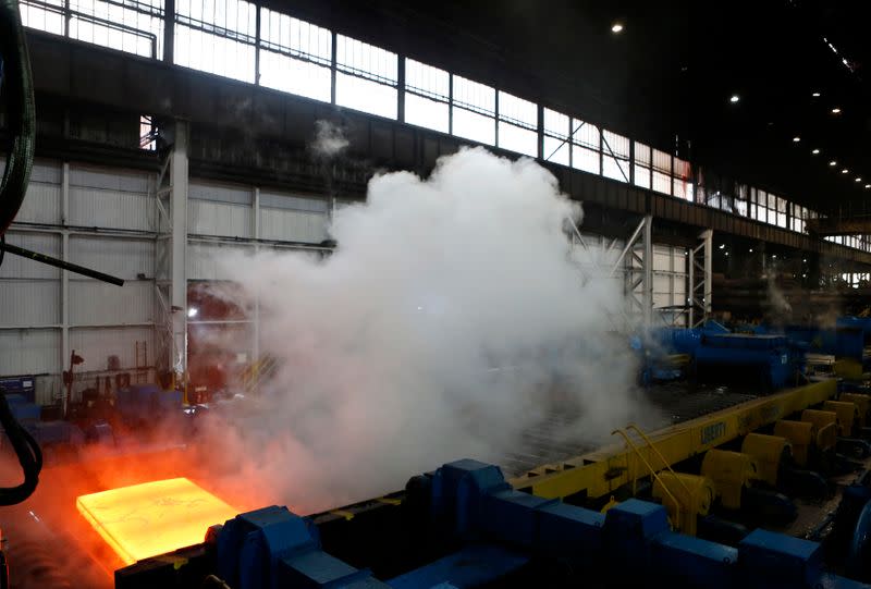 Steel is seen in the rolling mill following the recommissioning of the works by Liberty Steel Group at the Dalzell steel plant in Motherwell