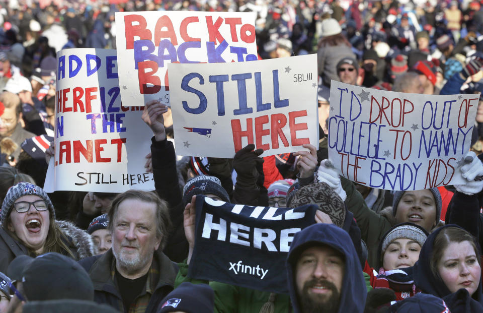 Patriots fans looking to see another Super Bowl with their beloved team could be getting a relative bargain this time around in Atlanta. (AP)  