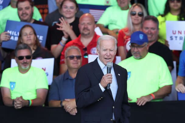 PHOTO: President Joe Biden speaks to a gathering of union workers at Laborfest on Sept. 5, 2022, in Milwaukee, Wisconsin. (Scott Olson/Getty Images)