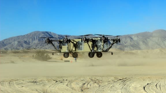 The Black Knight Transformer demonstrates a stable and controlled hover during its first test flight.