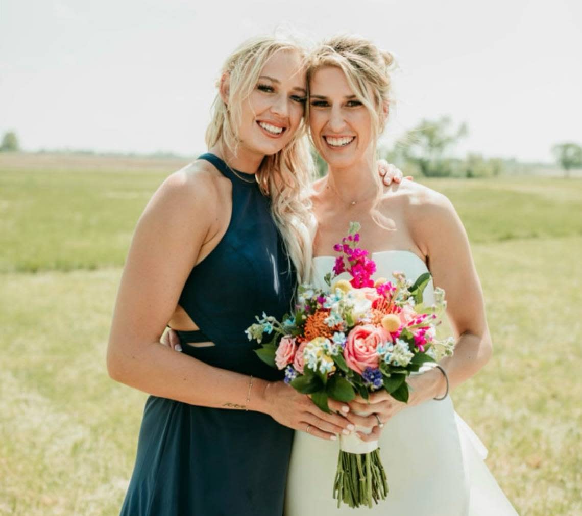 Former Missouri Tigers basketball star Sophie Cunningham, right, with older sister Lindsey Cunningham Hudson at the latter’s recent wedding ceremony.