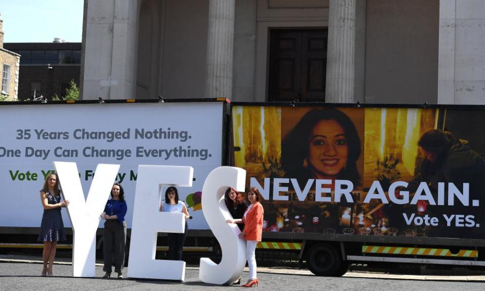 Pro-choice campaigners in Dublin on 23 May 2018