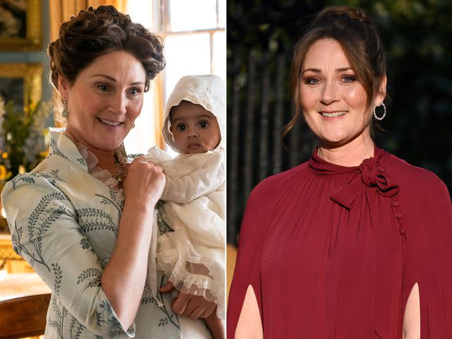 <p>LIAM DANIEL/NETFLIX ; Karwai Tang/WireImage</p> Left: Ruth Gemmell as Lady Violet Bridgerton; Right: Ruth Gemmell attends the Special Fan Screening and Garden Party for "Queen Charlotte: A Bridgerton Story" at Odeon Luxe Leicester Square on April 21, 2023