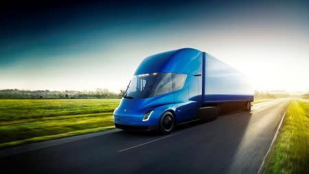 The Tesla Semi, the company's electric big-rig truck is seen in this undated handout image released on November 16, 2017. Tesla/Handout via REUTERS