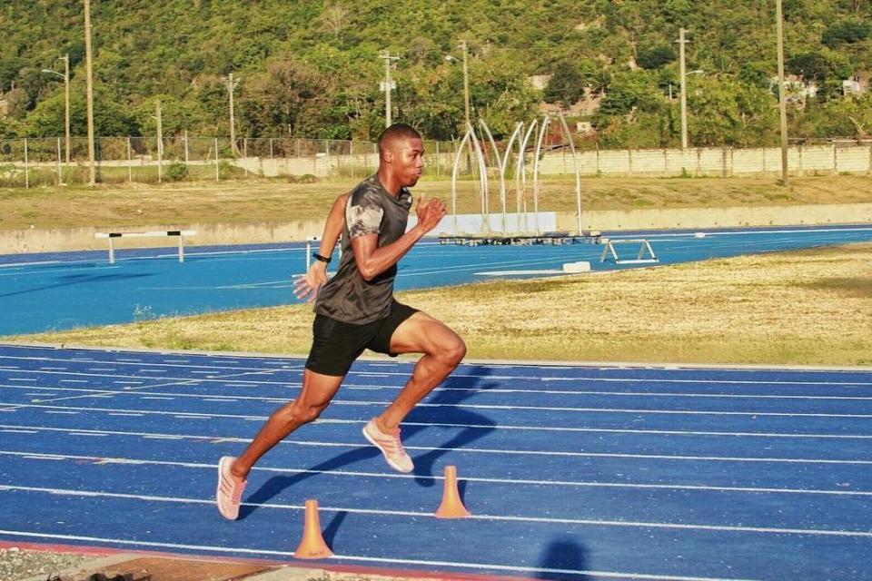 Zharnel Hughes training at the University of the West Indies in Mona, St Andrew (Instagram)