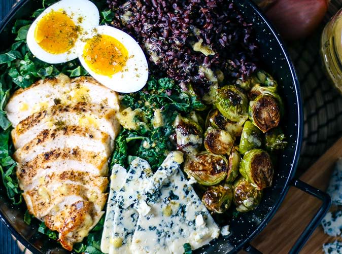 Chicken, Kale and Brussels Sprouts Salad