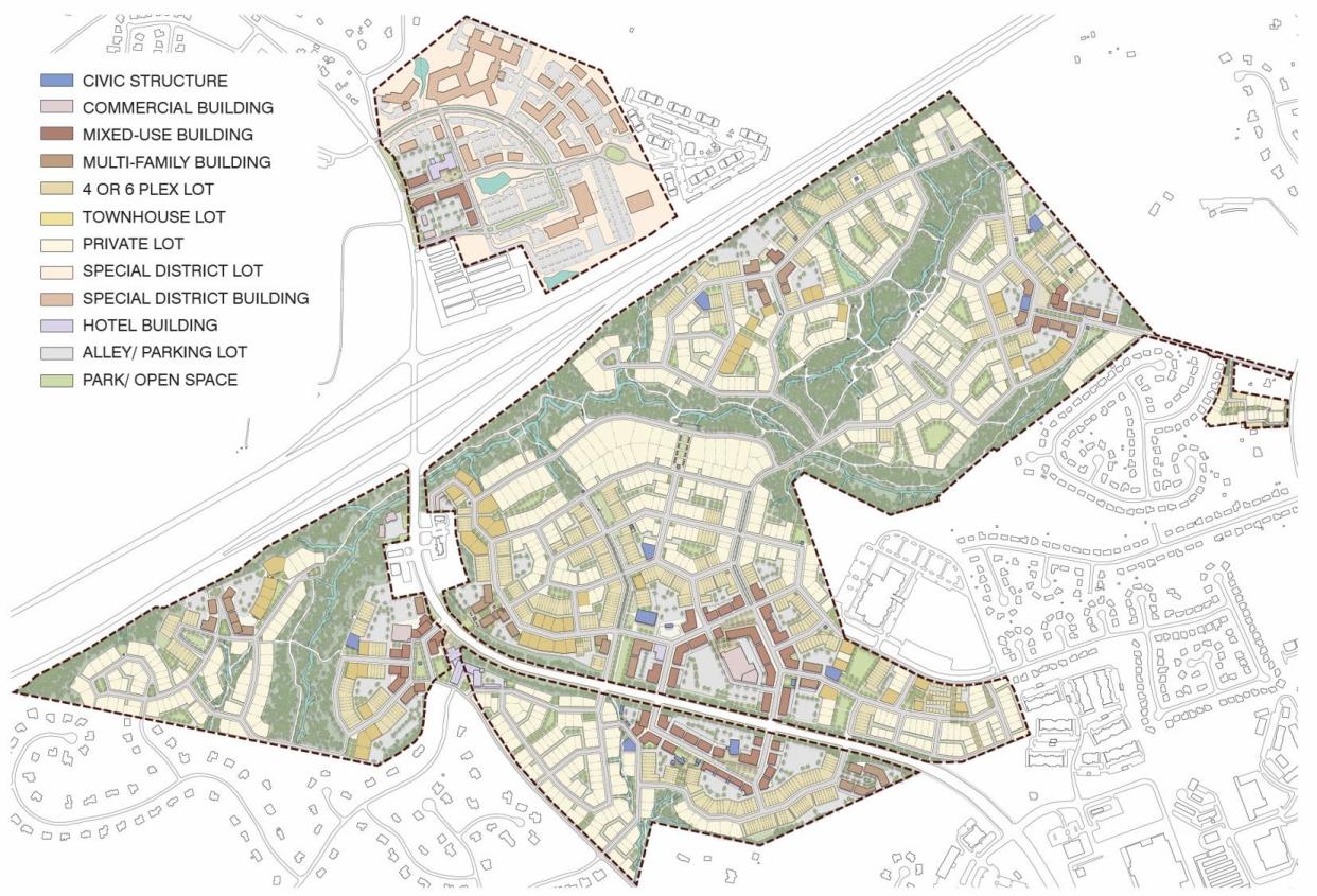 A master plan for Clore Station, a 500-acre community proposed in Crestwood, Kentucky.