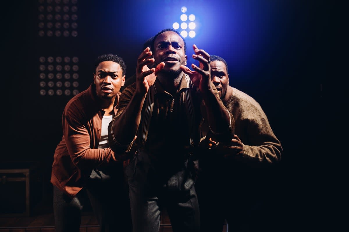Gamba Cole, Romario Simpson and Tobi Bakare in The Lonely Londoners at Jermyn Street Theatre (Alex Brenner)
