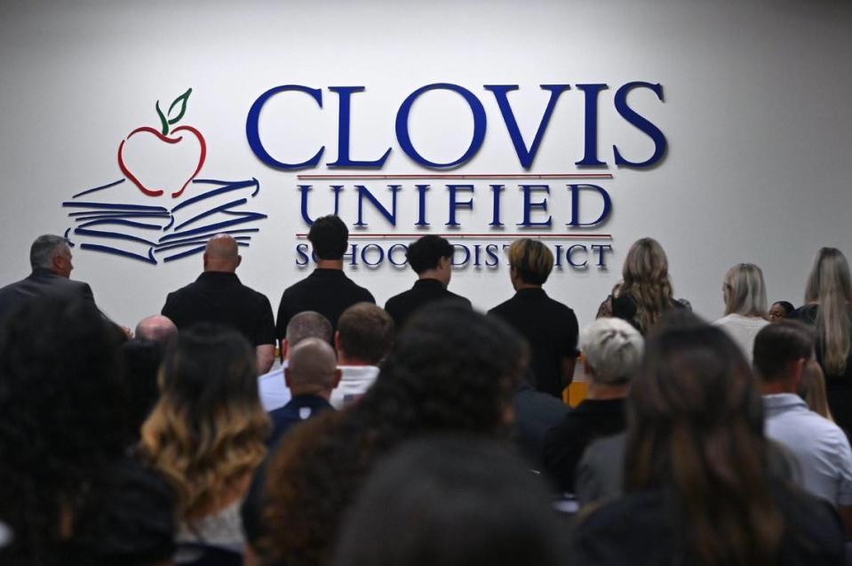 Students and coaches are recognized for achievements at the Clovis Unified School District board meeting Wednesday, April 3, 2024 in Clovis. ERIC PAUL ZAMORA/ezamora@fresnobee.com