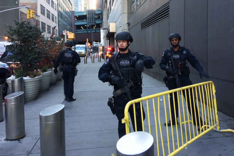 <em>Police block off a sidewalk while responding to the explosion near Times Square (AP)</em>