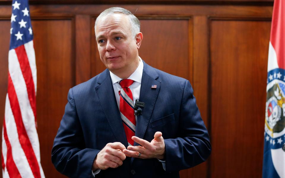 Greene County Clerk Shane Schoeller takes questions at a press conference with U.S. Senator Roy Blunt on Thursday, Jan. 27, 2022. 