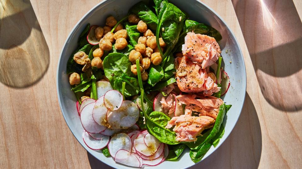 Spiced Chickpeas with Salmon, Radishes, and Greens