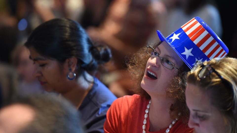 Clinton supporters at the University of Sydney watch the US Election at The United States Studies Centre election party. Photo: AAP