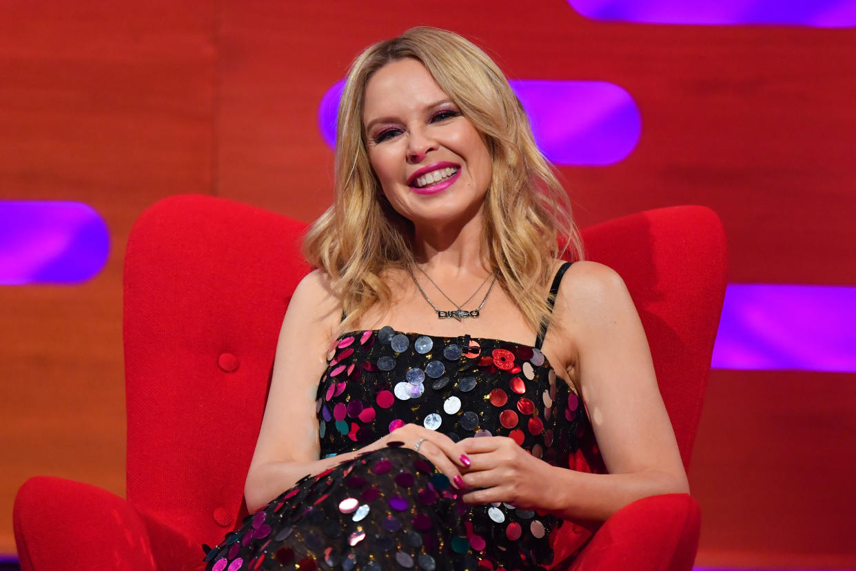 Kylie Minogue during the filming for the Graham Norton Show at BBC Studioworks 6 Television Centre, Wood Lane, London, to be aired on BBC One on Friday evening. Picture date: Thursday November 5, 2020. Photo credit should read: PA Media on behalf of So TV