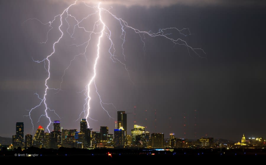 Lightning strikes downtown Austin on June 3, 2023. The June 2023 KXAN Viewer Photo of the Month winner. (KXAN Viewer Photo)