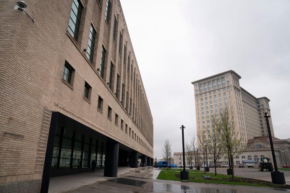 Michigan Central launches with Newlab opening in reimagined Book Depository, on left, in Detroit on Tuesday, April 24, 2023.