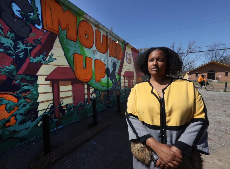 Britney Thornton, a K-8 grade teacher and founder of JUICE Orange Mound, outside of their neighborhood office on Friday, April 1, 2022. 