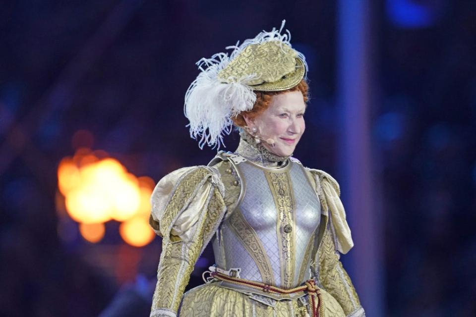 Dame Helen Mirren dressed as Queen Elizabeth I performs during the A Gallop Through History Platinum Jubilee celebration (Steve Parsons/PA) (PA Wire)