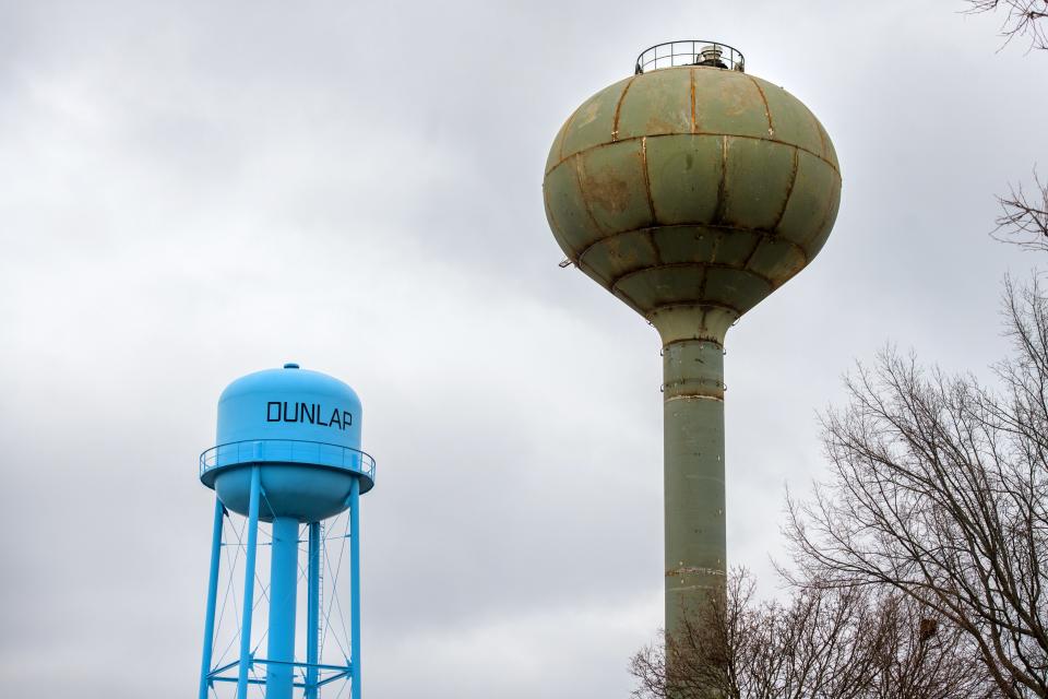 Although the new water tower for the village of Dunlap appears complete, it will be closer to the end of 2024 before its ready for use because of plumbing, electrical and other work. It will also be painted blue like the old tower.