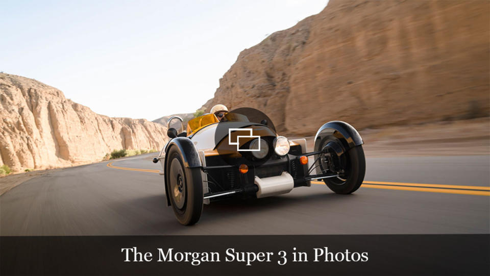 Driving the Morgan Super 3 three-wheeler.