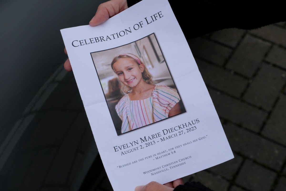 A program of the Celebration of Life for student Evelyn Dieckhaus, nine-year-old, who was killed in a deadly mass shooting at the Covenant School in Nashville, Tennessee (REUTERS)