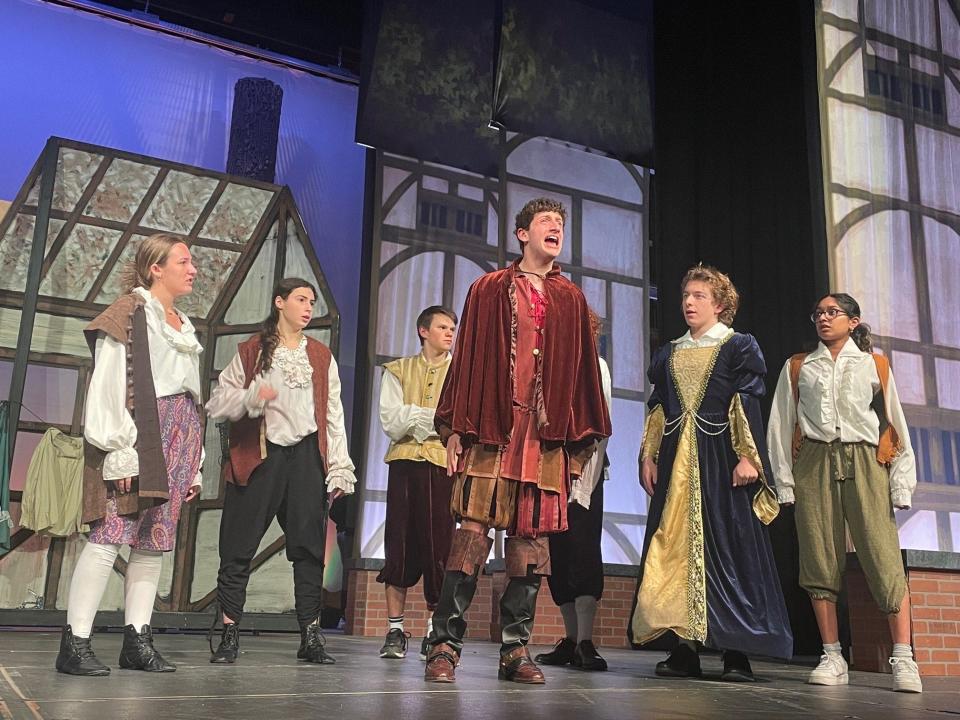 Corey Schiz as Nick Bottom sings about how much he hates Shakespeare in a rehearsal for "Something Rotten!" at Blind Brook High School. Performances of the new musical are at 7 p.m., March 9, 10, 11.  $18; $15 seniors and children under 12. At www.showtix4u.com.