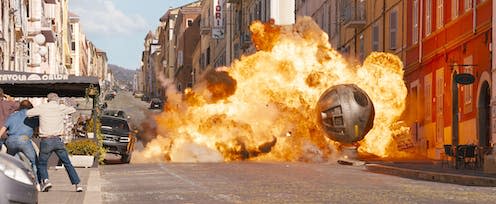 <span class="caption">The latest instalment of the Fast & Furious franchise features many exploding cars.</span> <span class="attribution"><a class="link " href="https://www.alamy.com/usa-a-scene-from-the-cuniversal-pictures-new-movie-fast-x-2023-plot-dom-toretto-and-his-family-are-targeted-by-the-vengeful-son-of-drug-kingpin-hernan-reyes-ref-lmk106-j8808-280223-supplied-by-lmkmedia-editorial-only-landmark-media-is-not-the-copyright-owner-of-these-film-or-tv-stills-but-provides-a-service-only-for-recognised-media-outlets-pictures@lmkmediacom-image539288286.html?imageid=A842FBDF-3FE6-48D0-B6E8-4DEE0ED1D75E&p=221533&pn=undefined&searchId=a90d4a93ed0b79f6001f38e0e1136445&searchtype=0" rel="nofollow noopener" target="_blank" data-ylk="slk:LANDMARK MEDI /Alamy Stock Photo;elm:context_link;itc:0;sec:content-canvas">LANDMARK MEDI /Alamy Stock Photo</a></span>